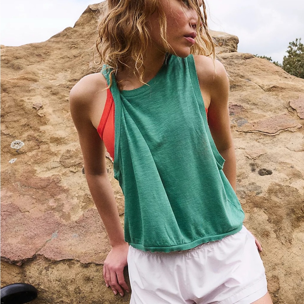 Free People  Green Sleeveless Crop Muscle Tee